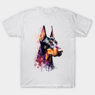 Colorful Doberman Watercolor Art T-Shirt